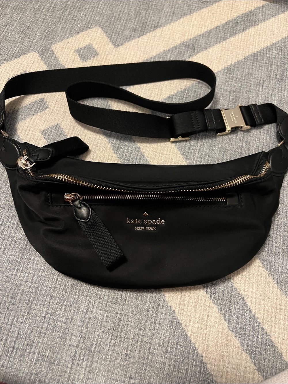 kate spade black nylon crossbody belt bag with gold hardware